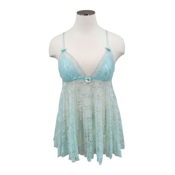Seductivewear by Cinema Babydoll Lingerie in Light Minty Blue Lace Sheer Y2K - Picture 1 of 16